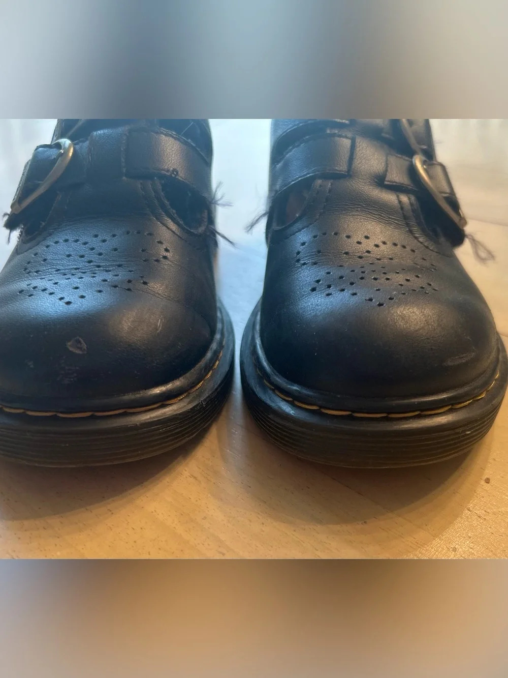 Dr. Martens Black Leather Kids Mary Jane Double-Strap Velcro Shoes size 1